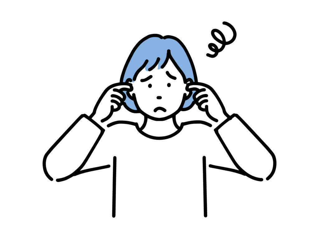 隣の部屋の物音に悩む女性のイラスト