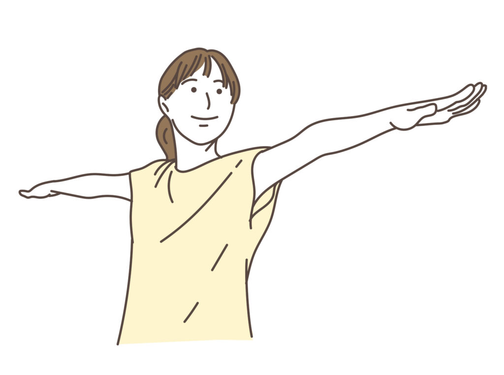 腕を広げて運動する女性のイラスト
