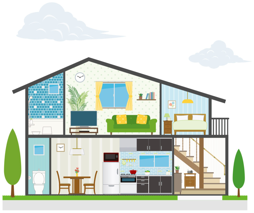 二階建ての家の断面イラスト