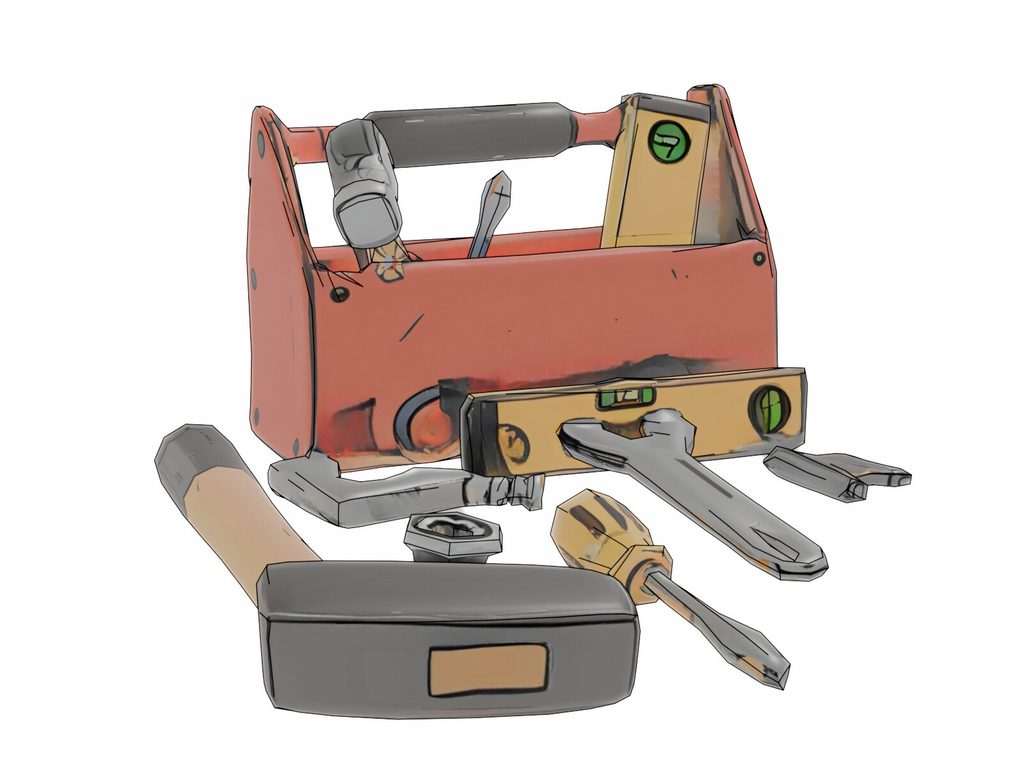 工具箱と工具のイラスト