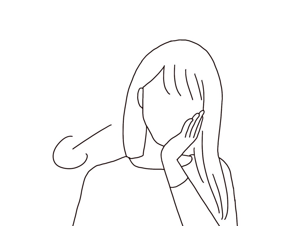 髪に手をあてて立つ女性のイラスト